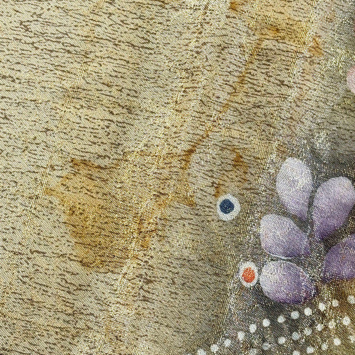 袋帶 名品級 附落款 辻花染 銀線 金金箔 灰茶 お太鼓圖案 純蠶絲