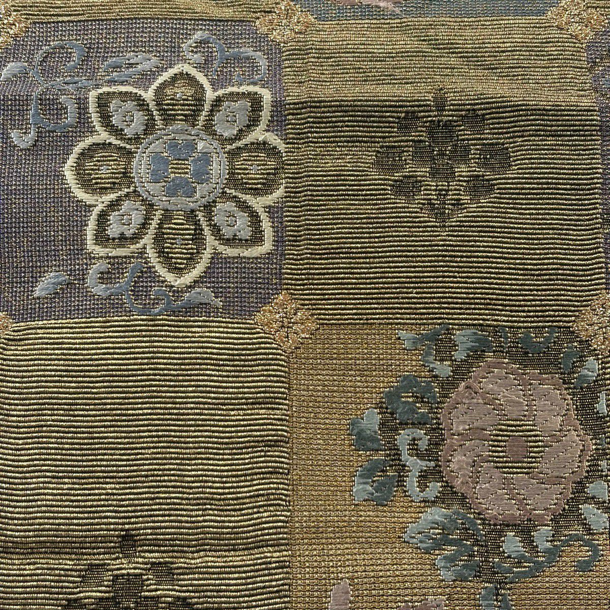 袋帶 名品級 鈴乃屋 花兔 華紋 刺繡 金絲 金 六通 純蠶絲