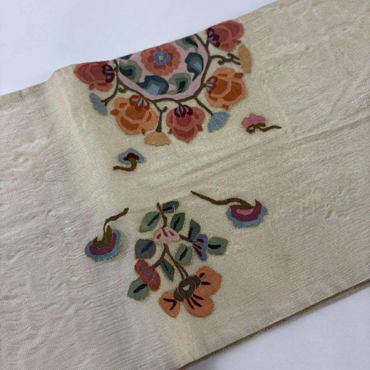 袋帶 名品級 夏帶 枝花 金絲 金 純蠶絲