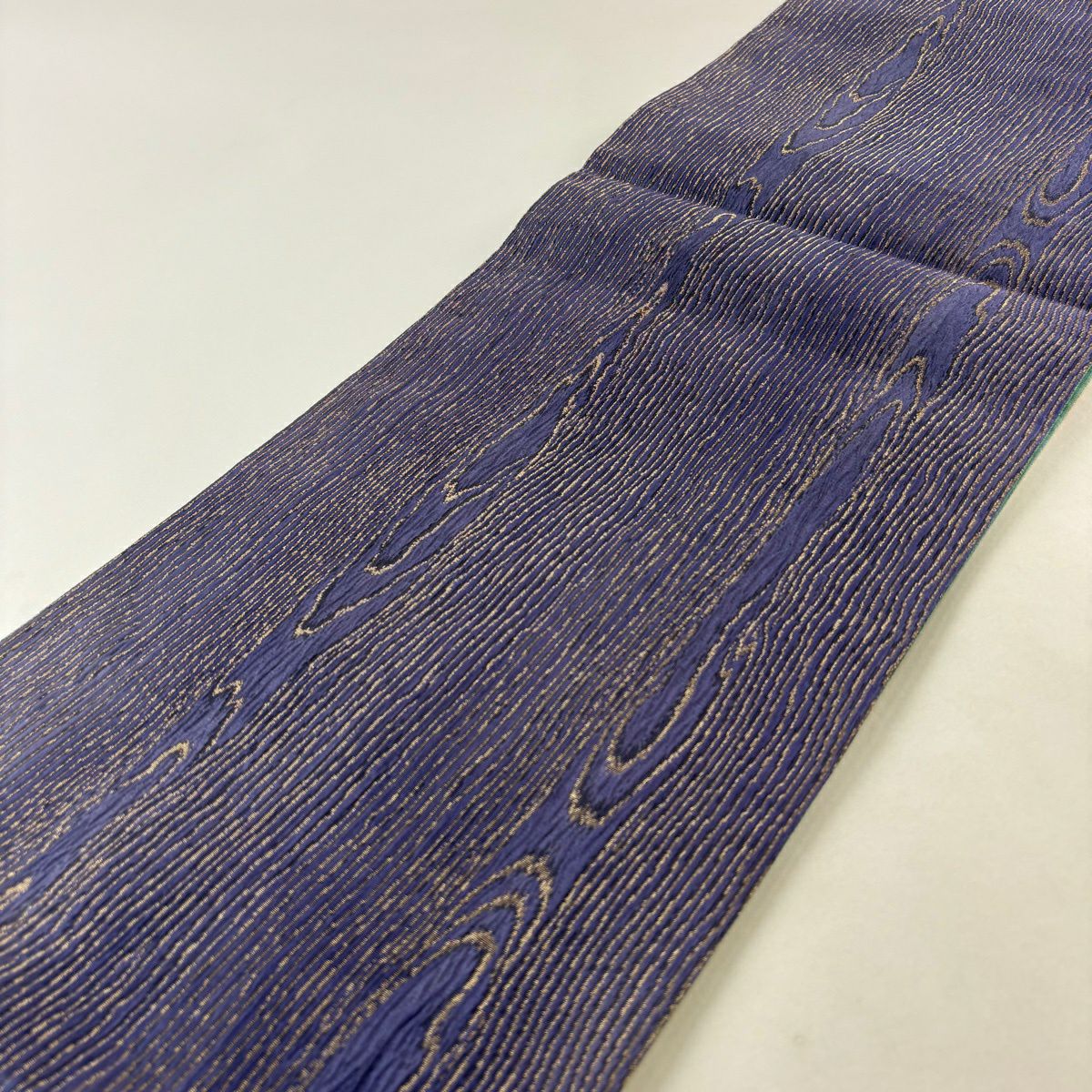 【美品】 袋帶 名品級 手先二通り 大和 兔子 葉 金絲 紫色 大鼓圖案 純蠶絲