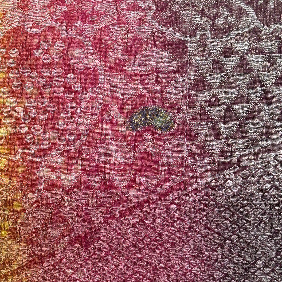 【美品】 袋帶 名品級 落款あり 野村一峰 手先二通 雪輪 松樹竹子梅花 金金箔 黃櫨染 紅紫 全通 純蠶絲