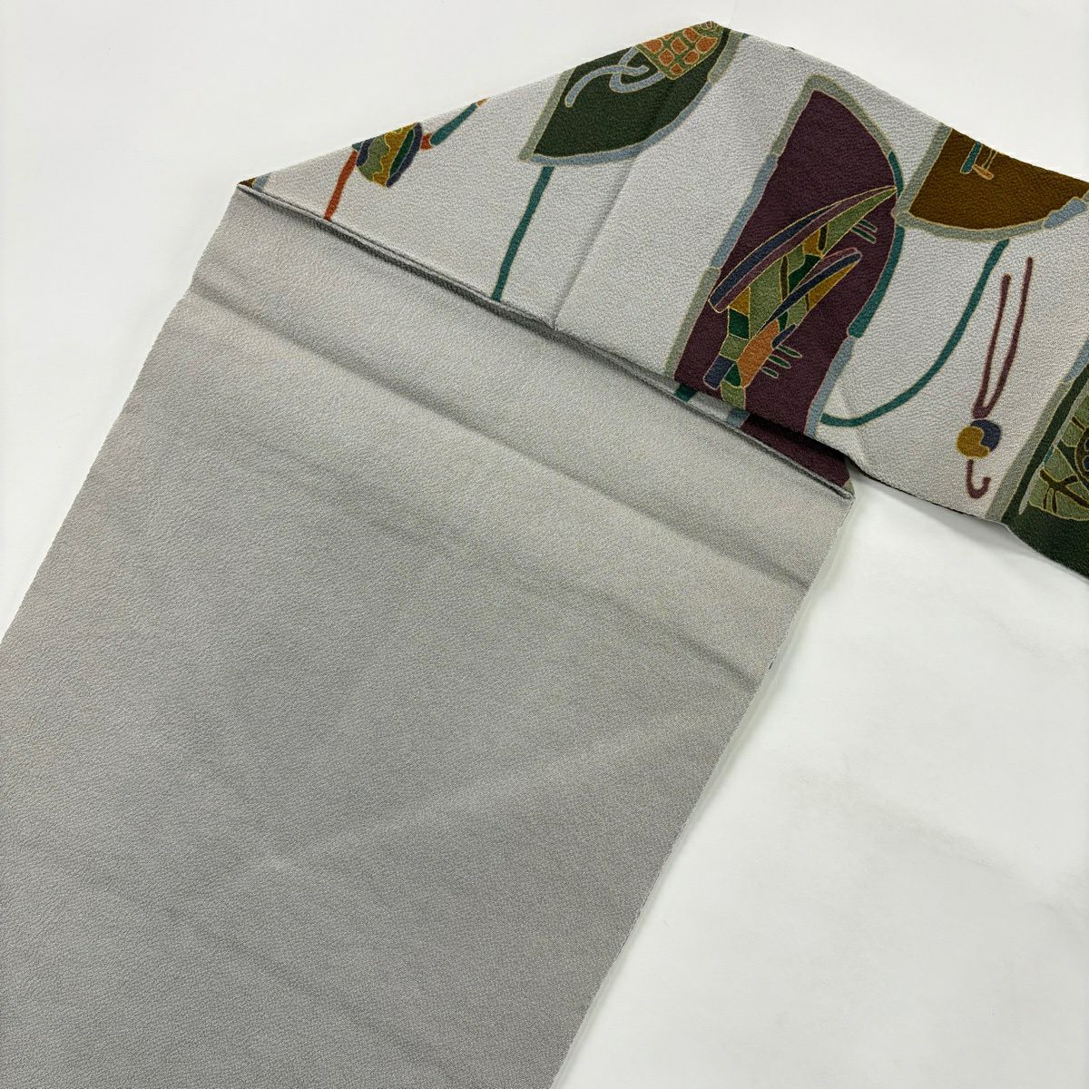 【美品】名古屋帶 名品級 家屋 道具 金銀彩 絞織 灰色 純蠶絲