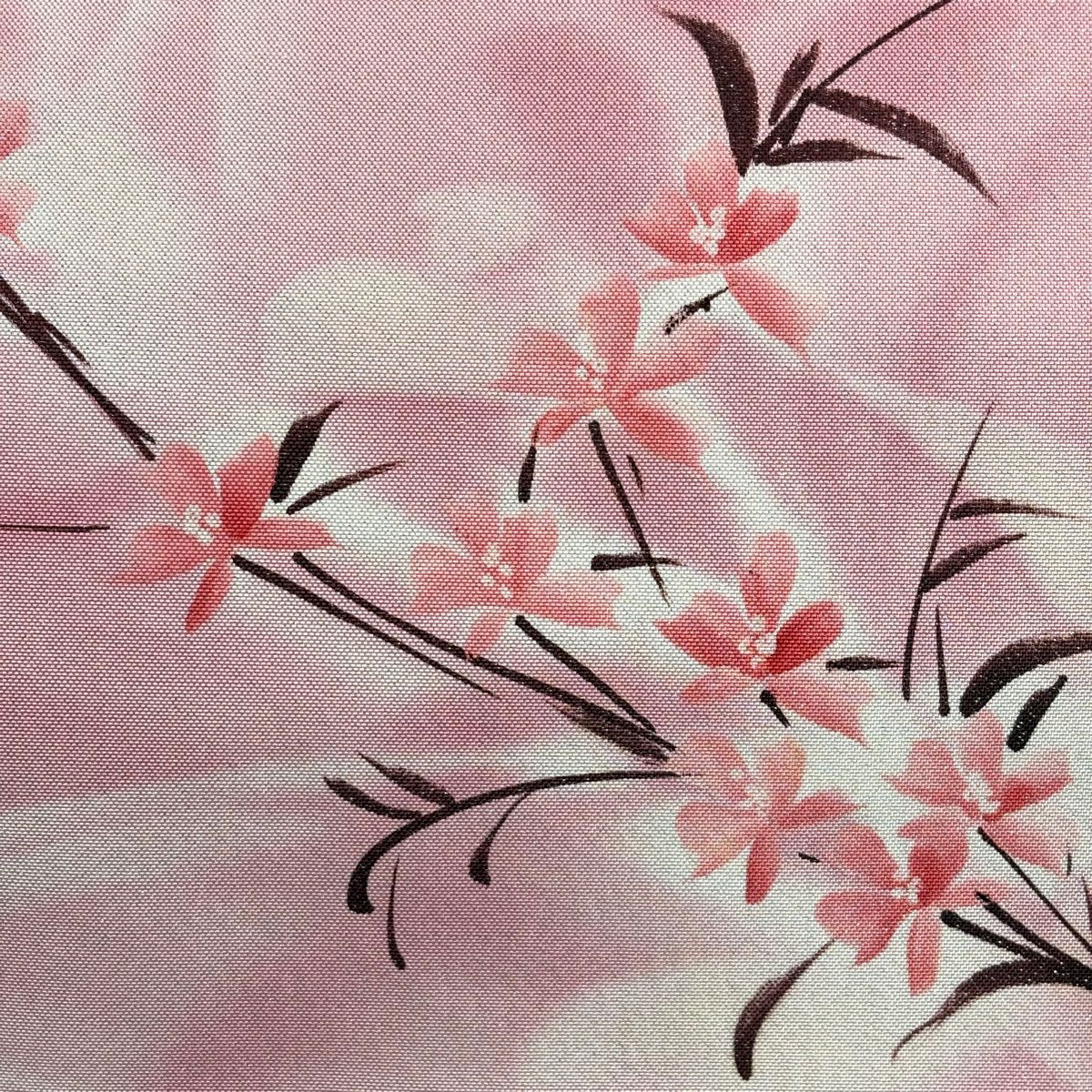 【美品】 名古屋帶 名品級 斉藤三才 落款 草花紋紋 漸層 奶油色 純蠶絲