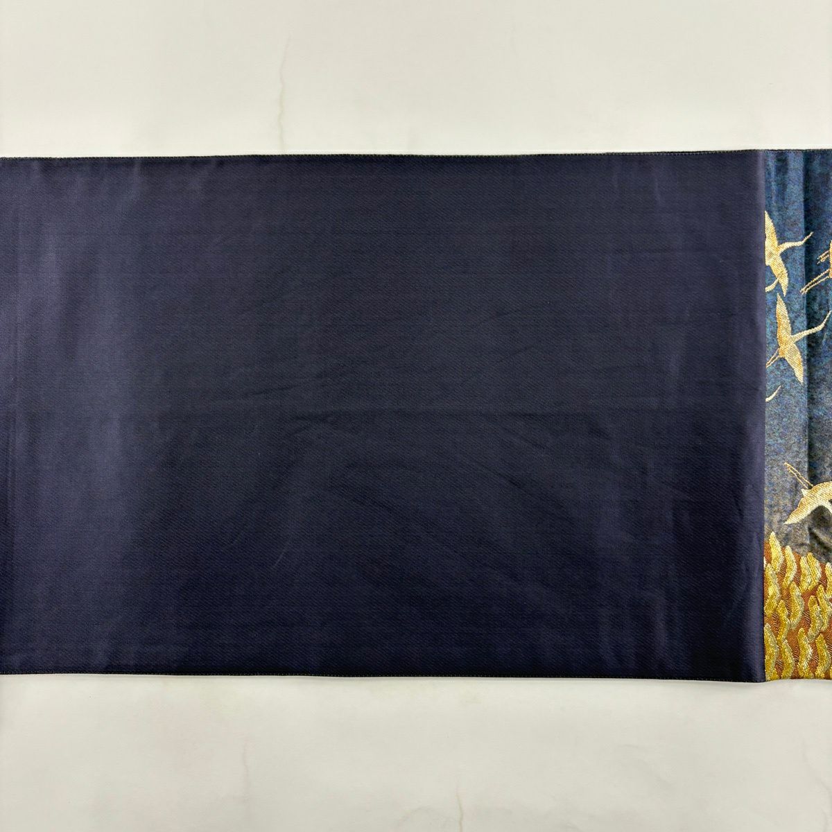 【美品】 袋帶 名品級 じゅらく 落款あり 仙鶴 櫻花 金糸 青紫 お太鼓柄 純蠶絲
