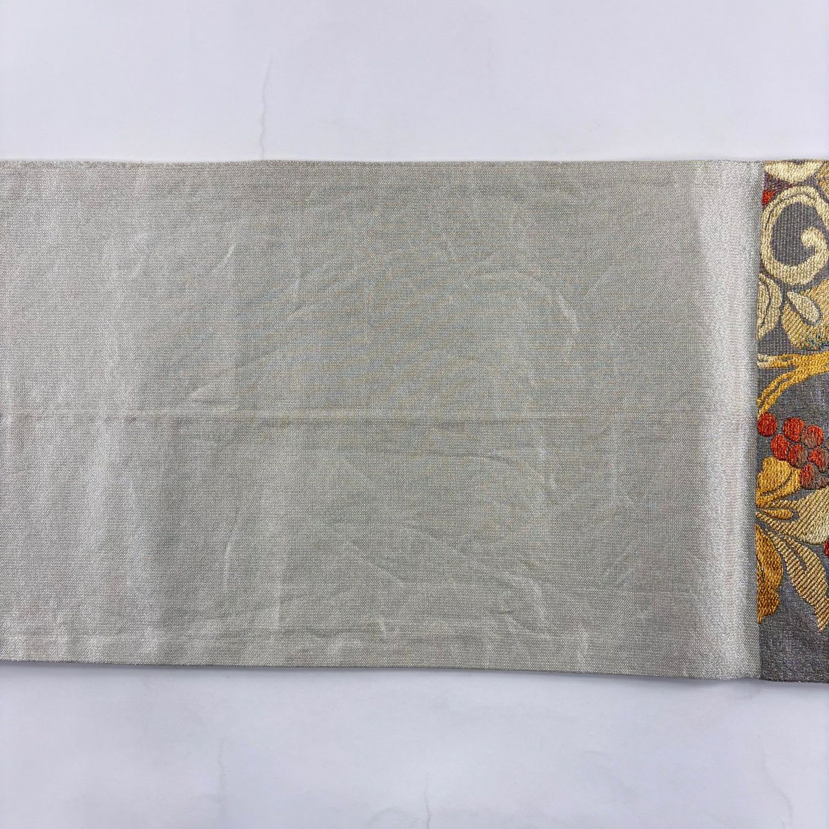 【美品】 袋帶 名品級 關西仕立 葡萄唐草紋 花 金絲 灰茶 六通 純蠶絲