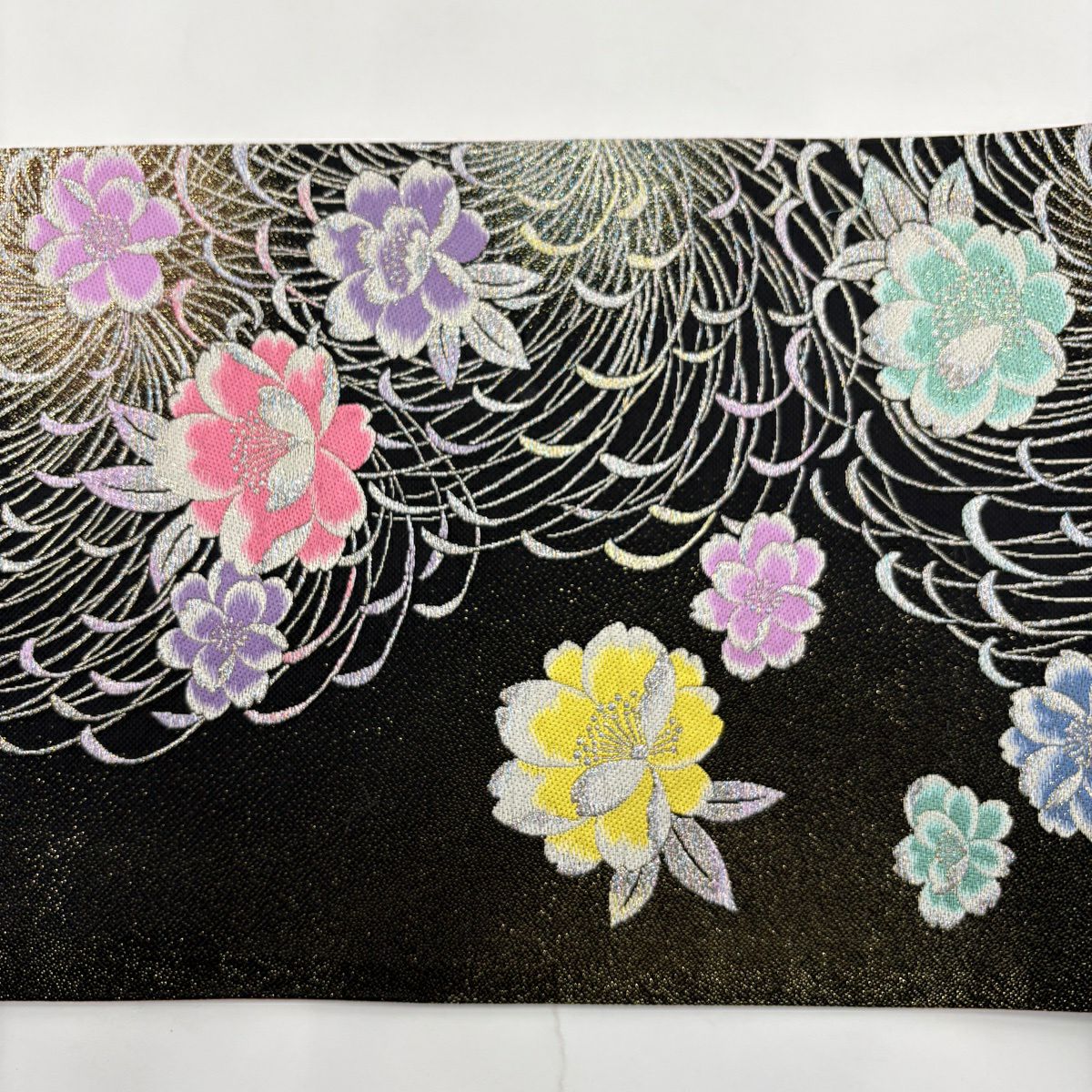 【美品】 袋帶 秀品級 夢幻 櫻花 亂菊花 金金箔 銀線 黑 六通 純蠶絲