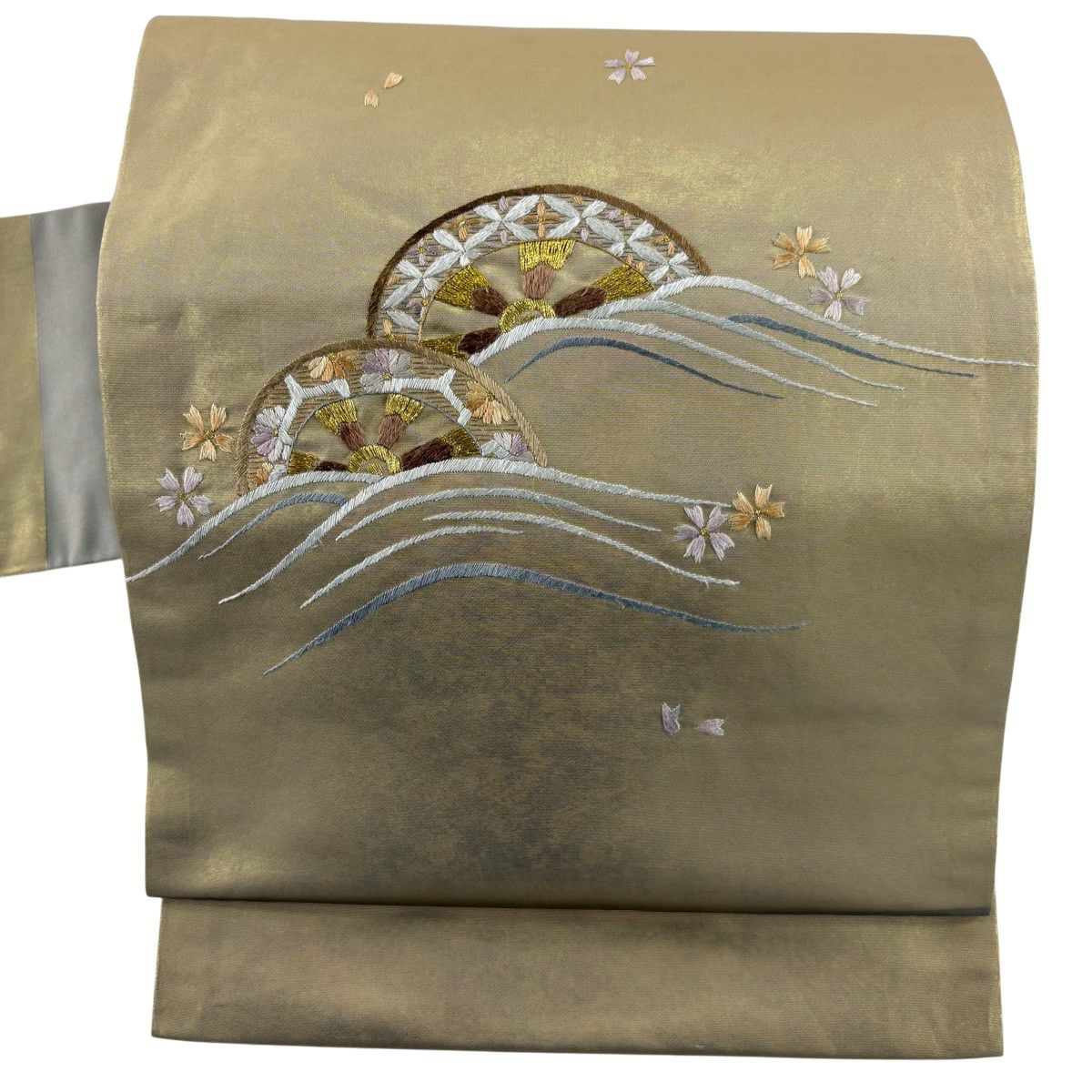 名古屋帶 秀品級 片輪車 櫻花 刺繡 金金箔 金純蠶絲