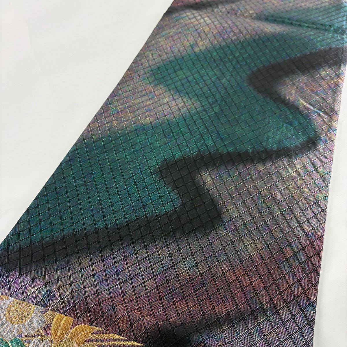 【美品】 袋帶 秀品級 花丸紋 流水 金金箔 青綠 六通 純蠶絲