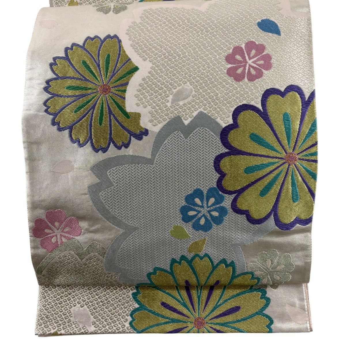 【美品】 袋帶 秀品級 櫻花花瓣 唐織 金金箔 淺粉色 六通 純蠶絲