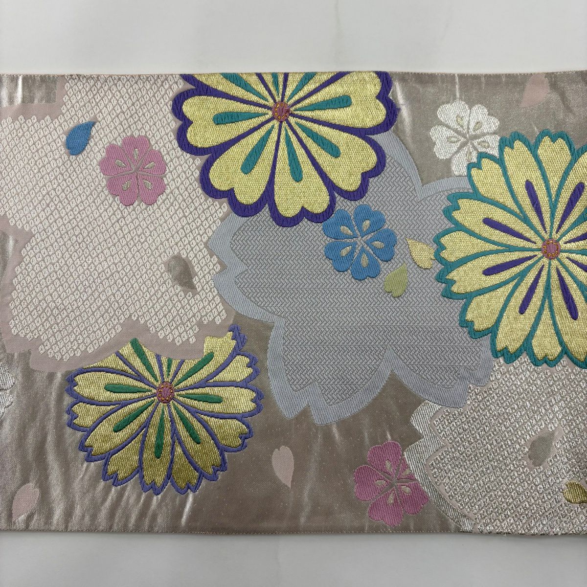 【美品】 袋帶 秀品級 櫻花花瓣 唐織 金金箔 淺粉色 六通 純蠶絲