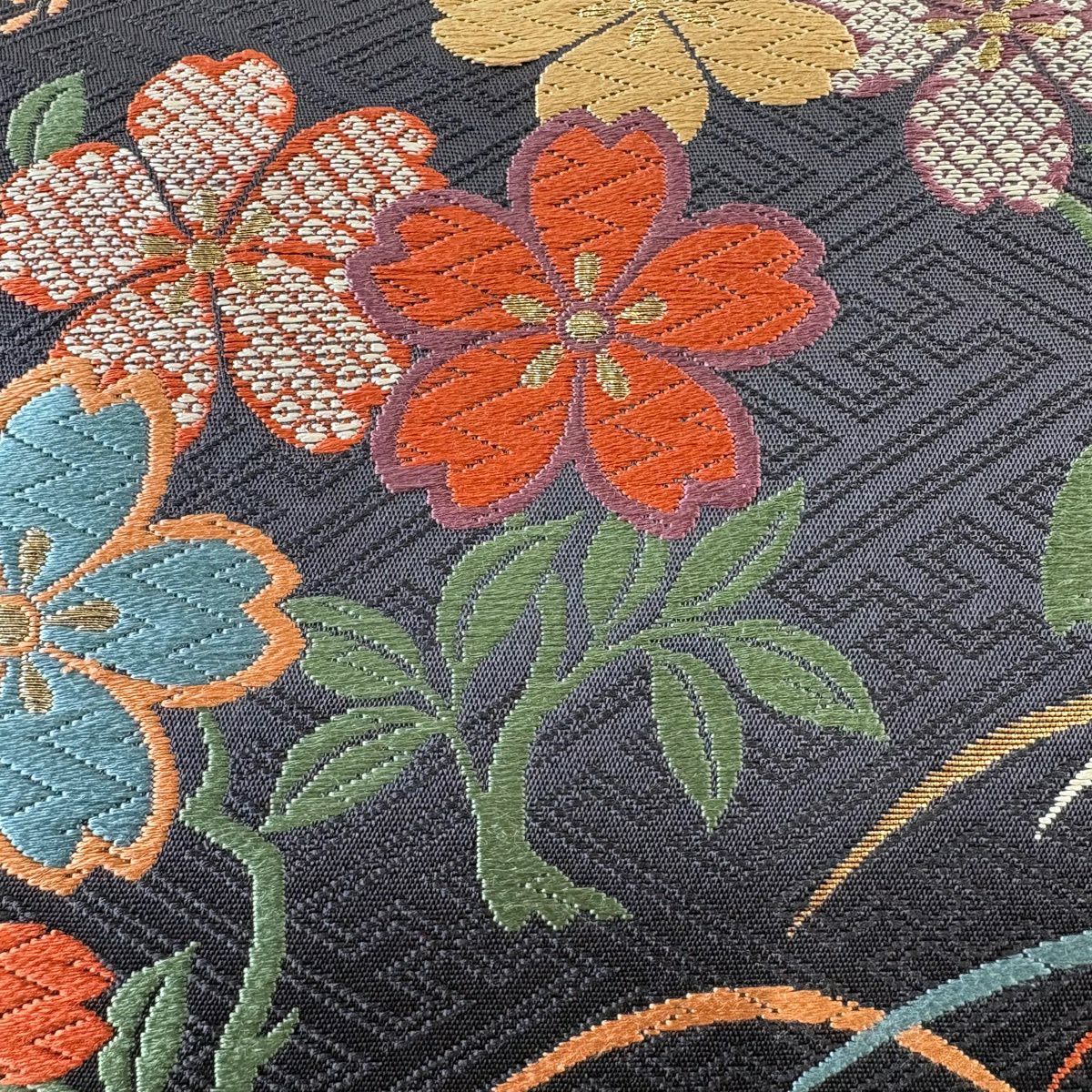 【美品】 袋帶 秀品級 櫻花 藤花 唐織 金金箔 深紫 六通 純蠶絲