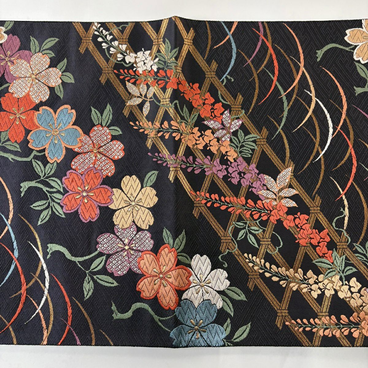 【美品】 袋帶 秀品級 櫻花 藤花 唐織 金金箔 深紫 六通 純蠶絲