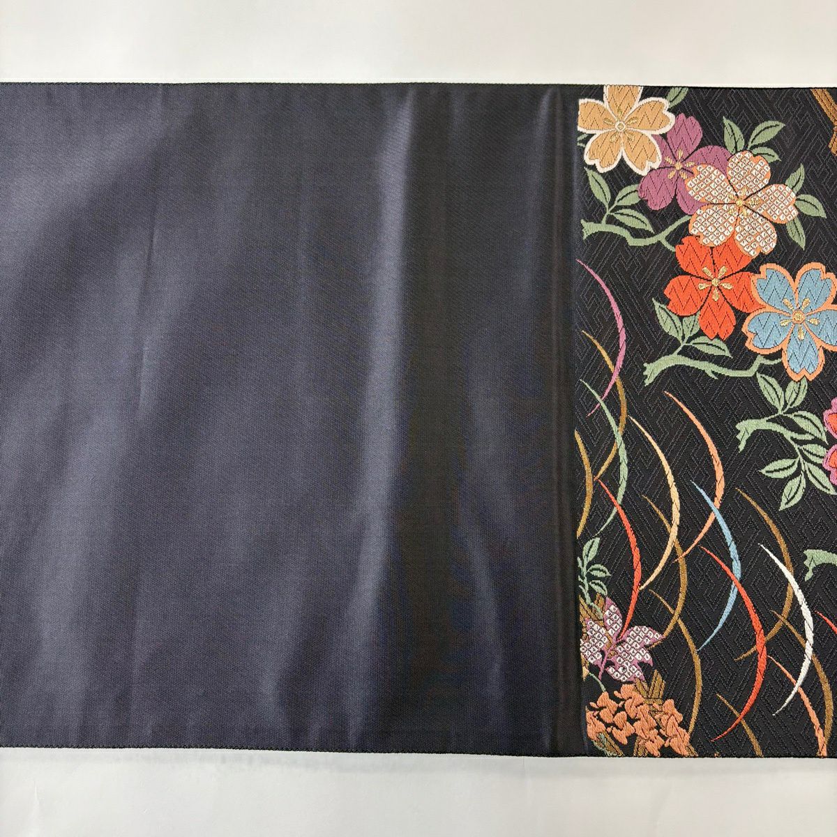 【美品】 袋帶 秀品級 櫻花 藤花 唐織 金金箔 深紫 六通 純蠶絲