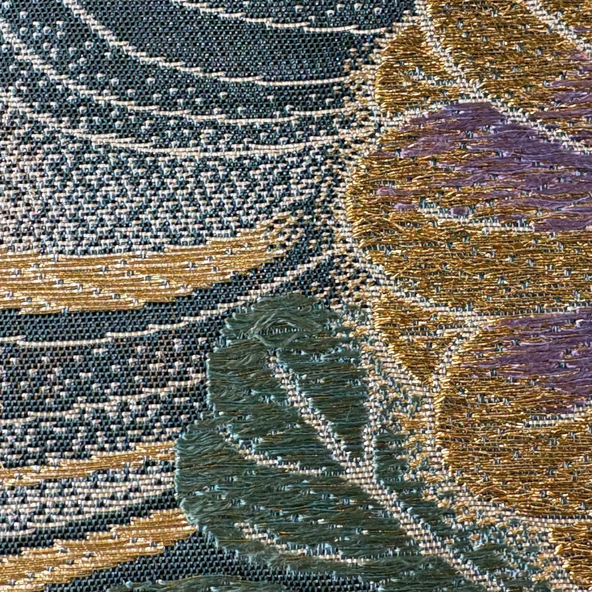 【美品】 袋帶 秀品級 振袖禮服禮服用 草花紋 金銀彩 金金箔 綠 六通 純蠶絲