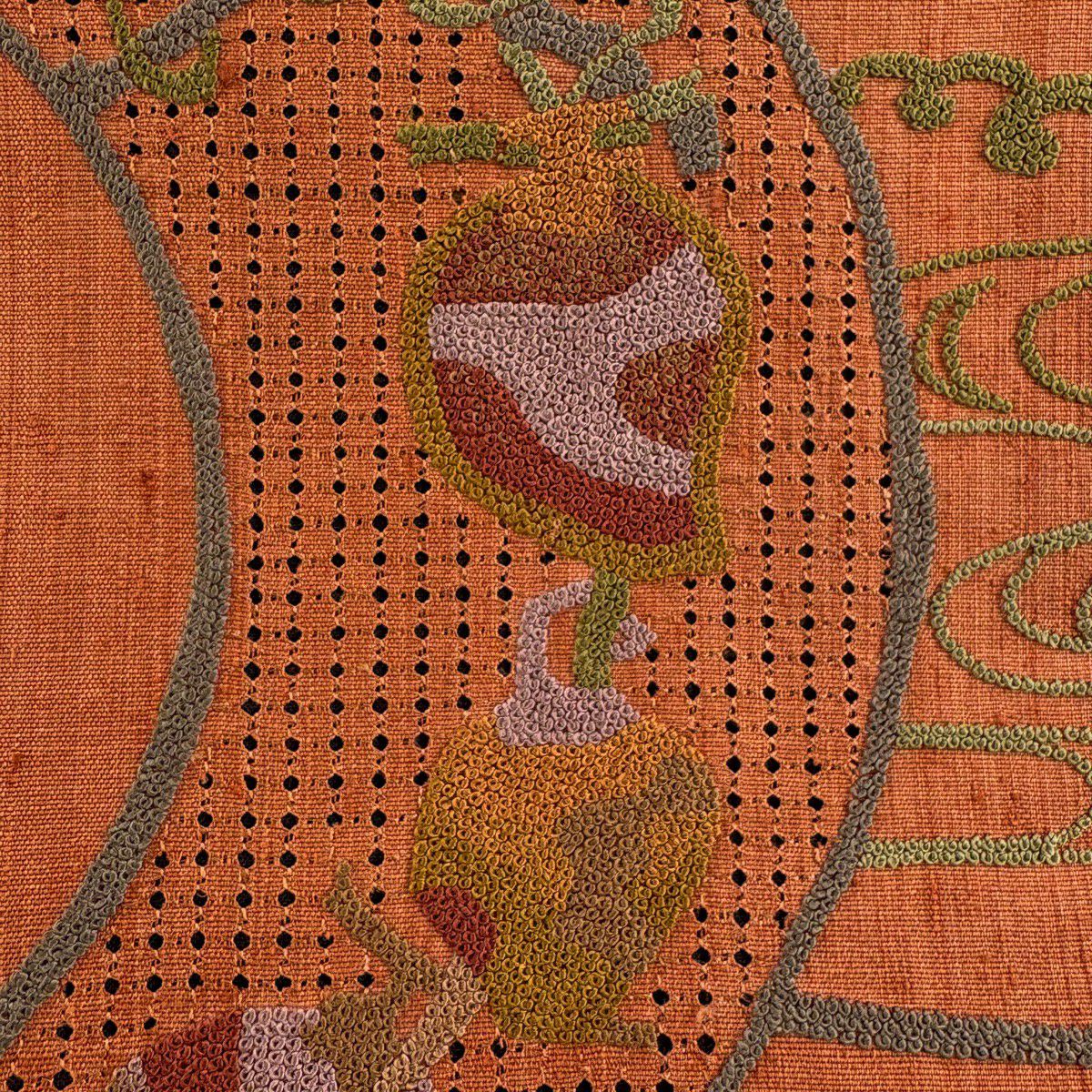 【美品】名古屋帶 秀品級 紬織織 干柿 瓢箪 刺繡 染分 紅茶 純蠶絲