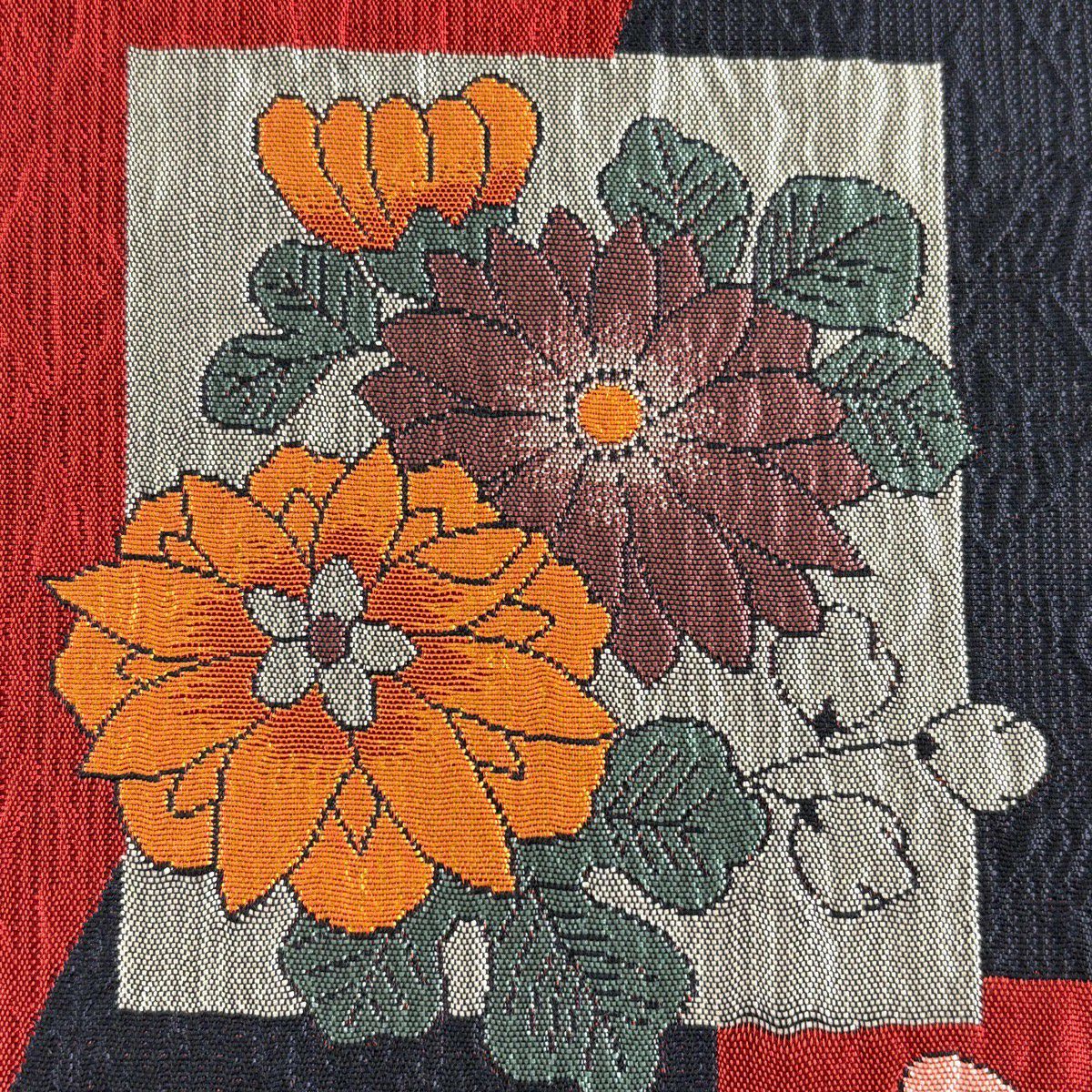 【美品】 袋帶 秀品級 證明書附 博多織 色紙 草花紋紋 茜 純蠶絲