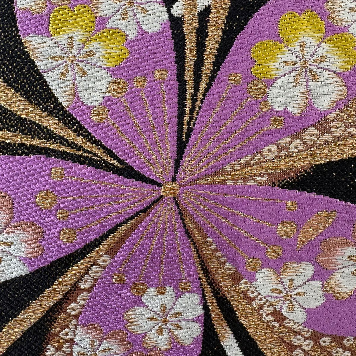 【美品】 袋帶 秀品級 櫻花花瓣 金絲 金金箔 黑 六通 純蠶絲
