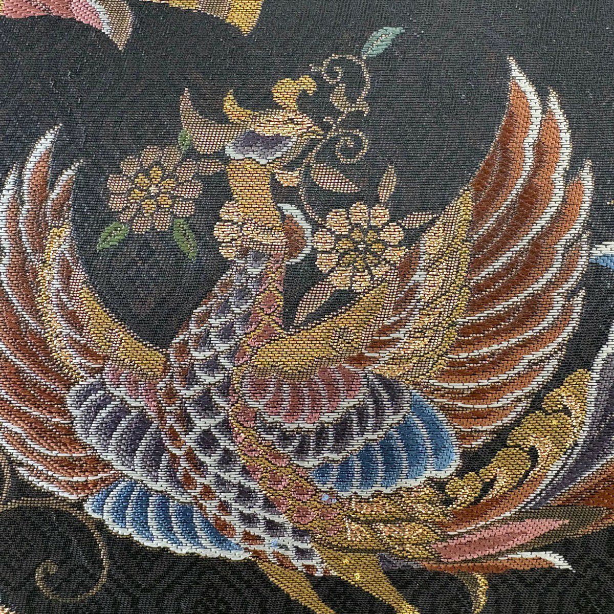 【美品】 袋帶 秀品級 關西仕立 雛鳳凰紋 花唐草紋 金絲 金金箔 焦茶 六通 純蠶絲