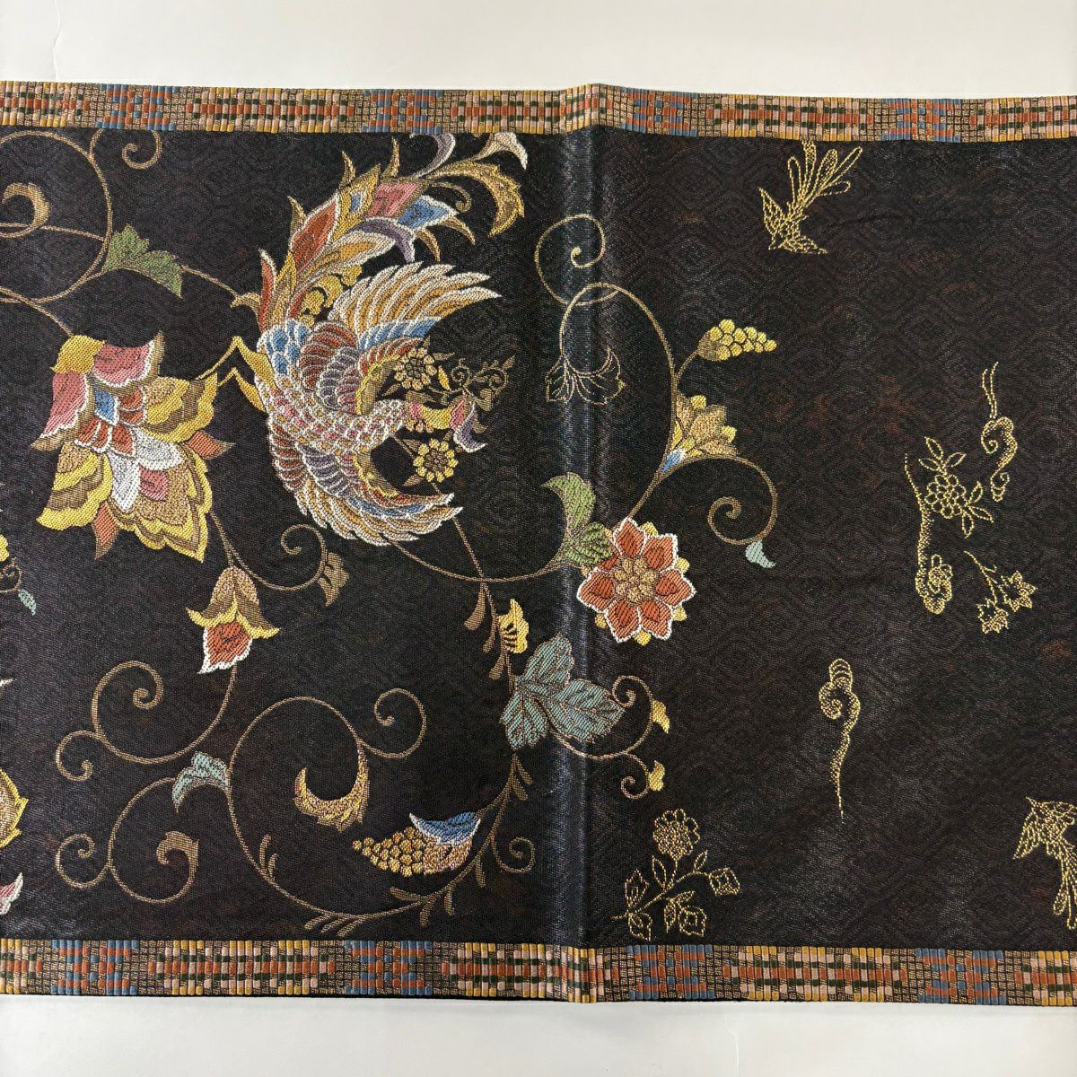 【美品】 袋帶 秀品級 關西仕立 雛鳳凰紋 花唐草紋 金絲 金金箔 焦茶 六通 純蠶絲