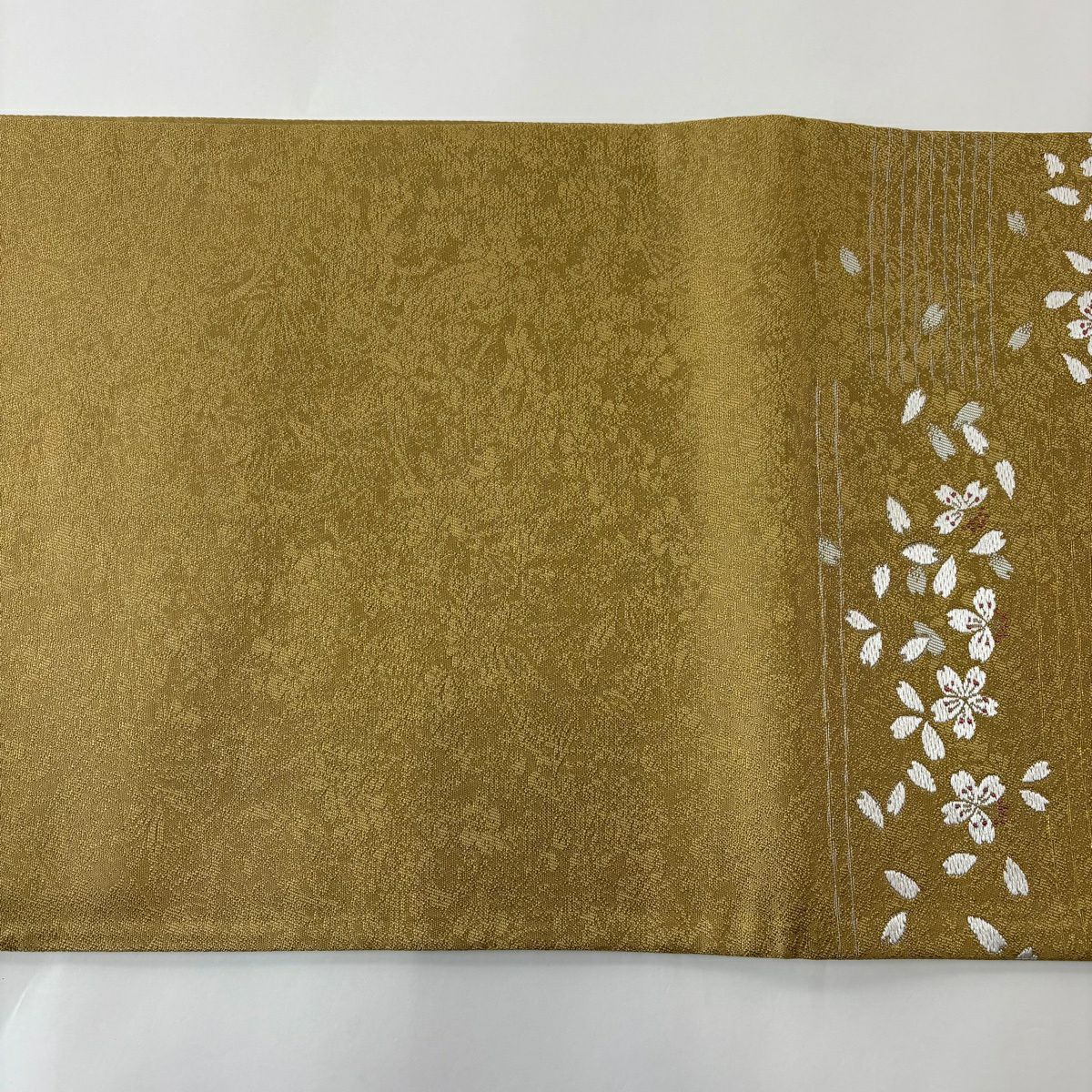 【美品】 袋帶 秀品級 樱花花瓣 金金箔 黃土色 六通 純蠶絲