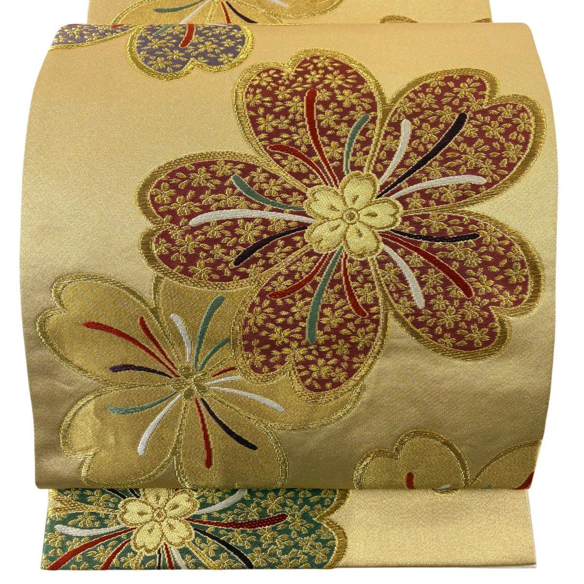 【美品】 袋帶 秀品級 櫻花花瓣 金絲 金金箔 金色 六通 純蠶絲