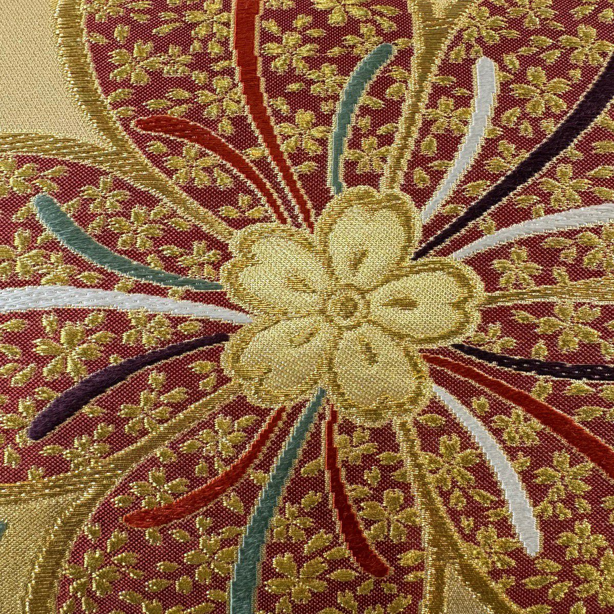 【美品】 袋帶 秀品級 櫻花花瓣 金絲 金金箔 金色 六通 純蠶絲