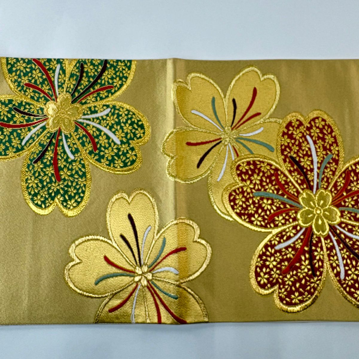 【美品】 袋帶 秀品級 櫻花花瓣 金絲 金金箔 金色 六通 純蠶絲