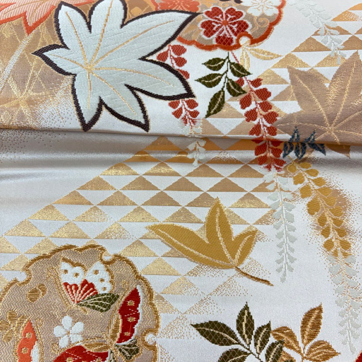 袋帶 秀品級 雪輪 楓 金絲 金金箔 灰茶 六通 純蠶絲