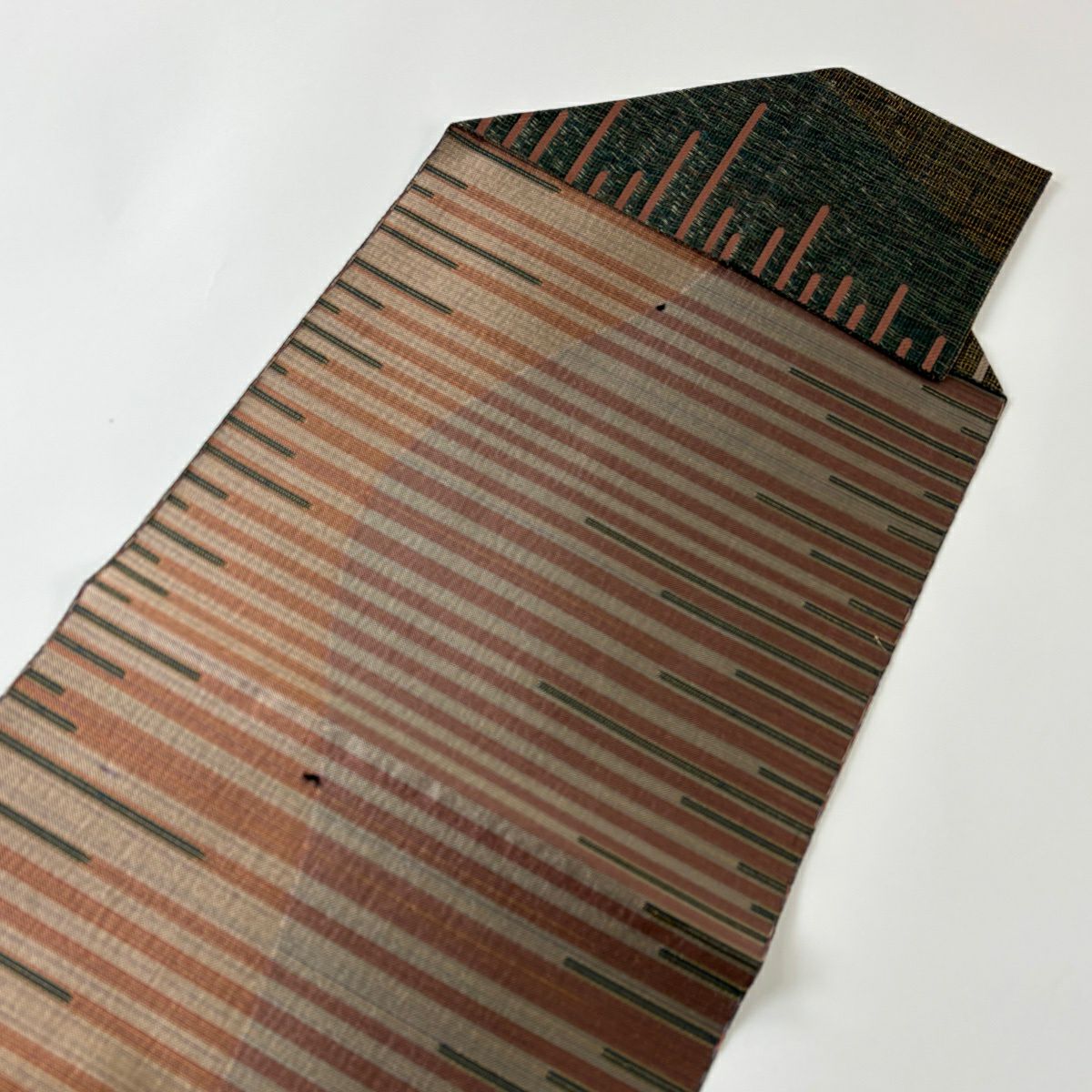 【美品】 名古屋帶 優品級 八寸名古屋帶 松樹葉仕立 深藍 金糸 深綠 純蠶絲