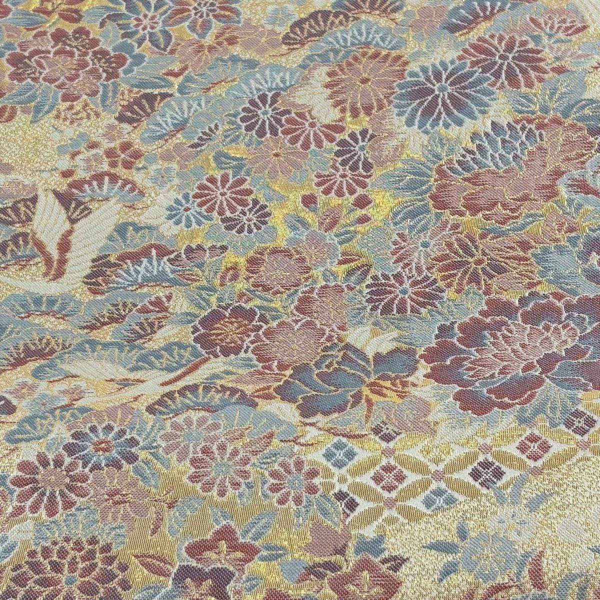 【美品】 袋帶 秀品級 加賀之美 花丸紋 花鳥 金金箔 金色 六通 純蠶絲