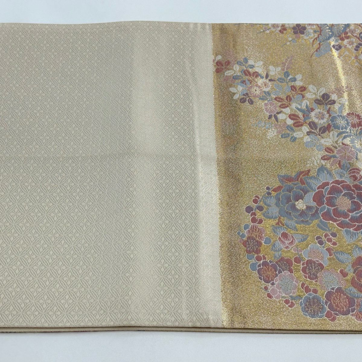 【美品】 袋帶 秀品級 加賀之美 花丸紋 花鳥 金金箔 金色 六通 純蠶絲