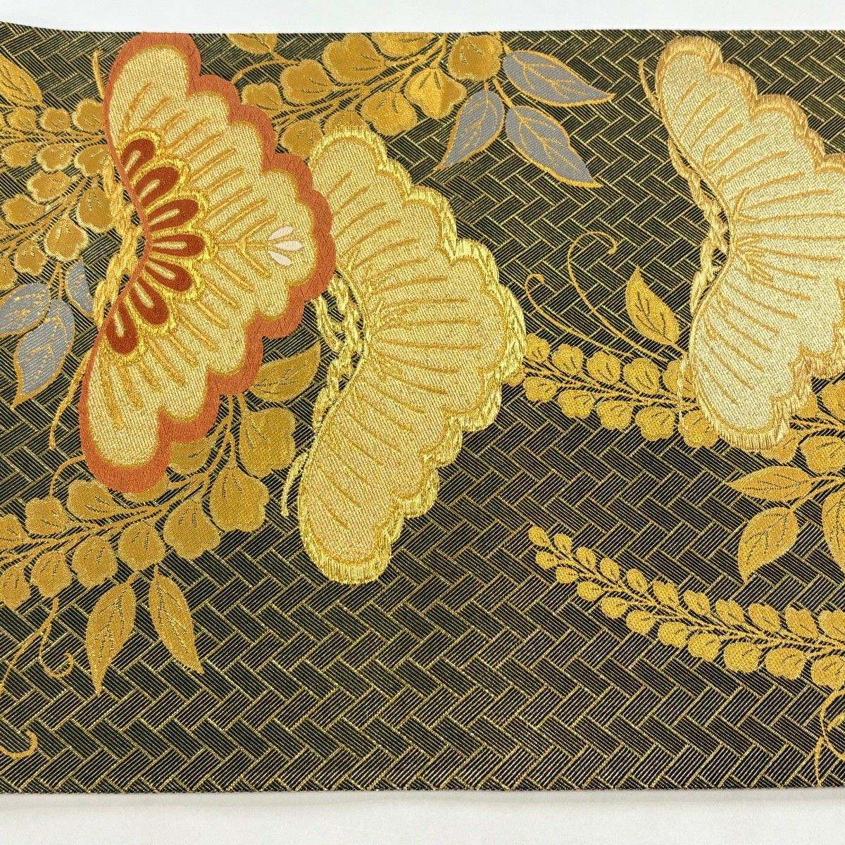 【美品】 袋帶 秀品級 落款あり 證書あり 野々村織物 本佐賀錦 寿松樹藤紋 笠松樹 藤 金絲 金金箔 金色 六通 純蠶絲