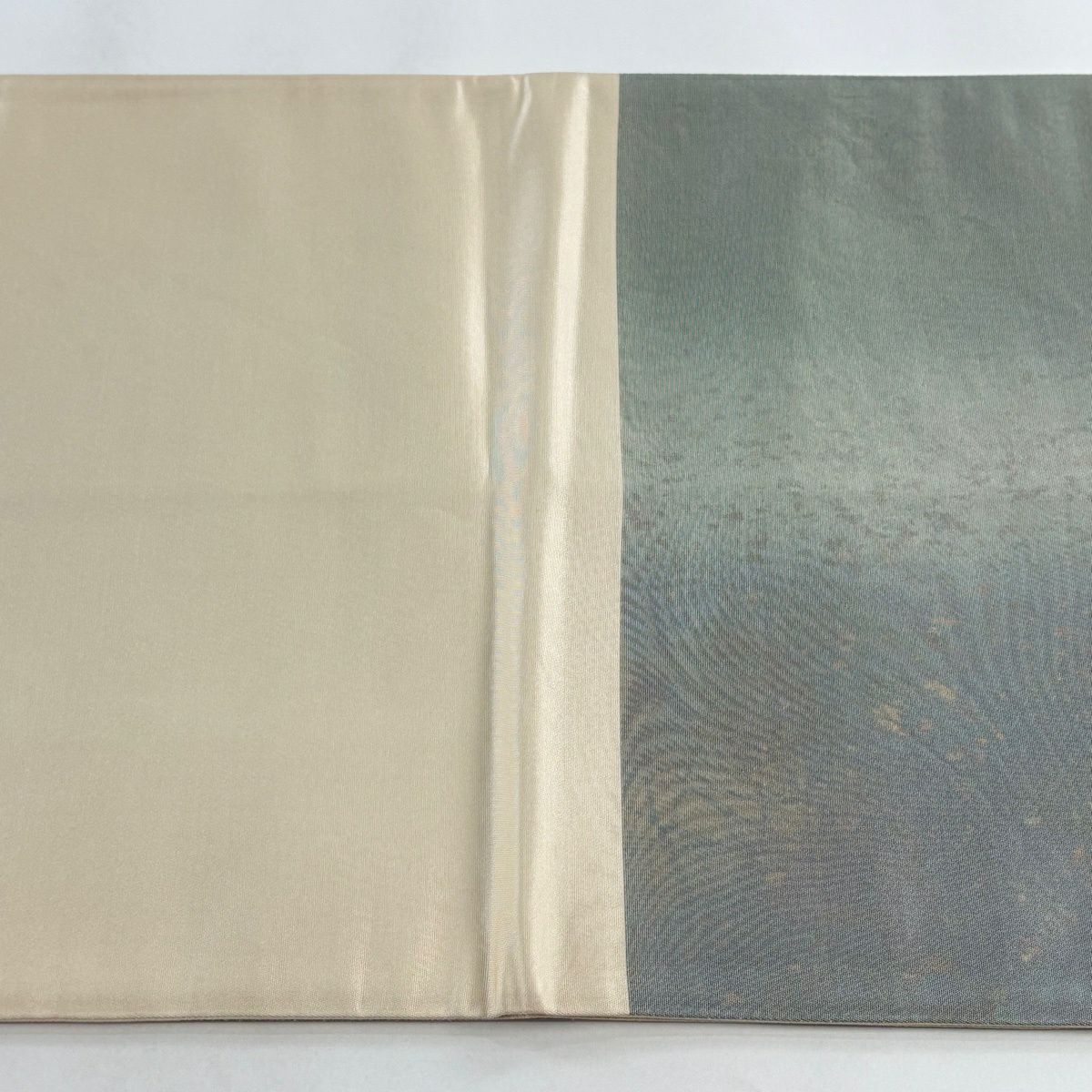 【美品】 袋帶 秀品級 扇子面 寶物滿載 金金箔 金銀彩 淺綠 お太鼓圖案 純蠶絲