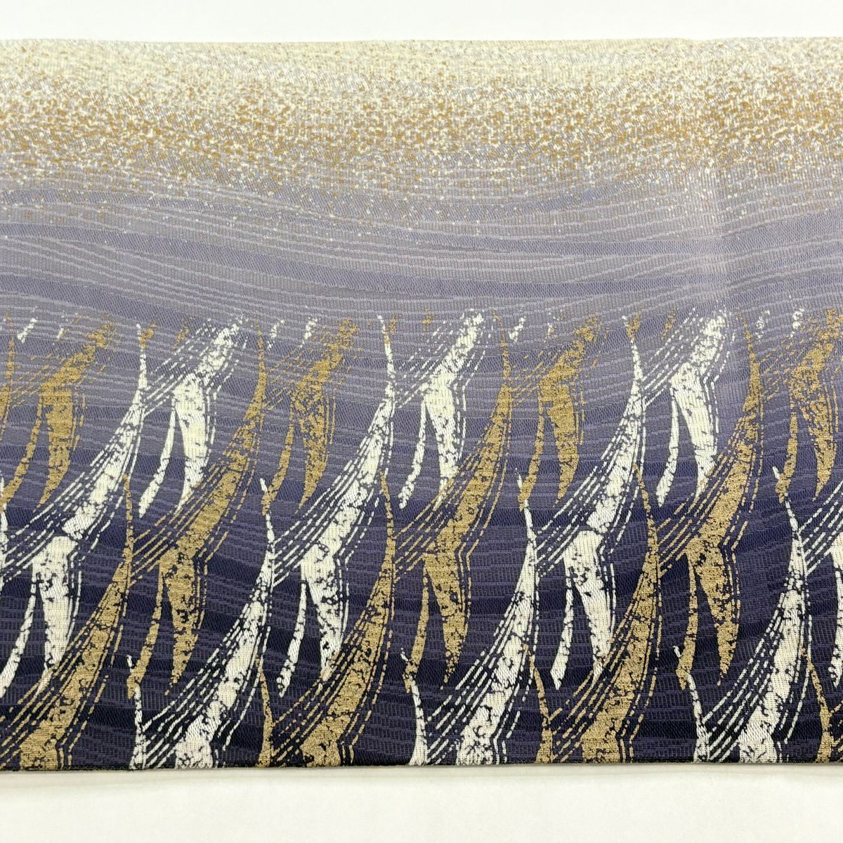 【美品】 袋帶 秀品級 流水 幾何圖案 金彩裝飾 紫 全通 純蠶絲