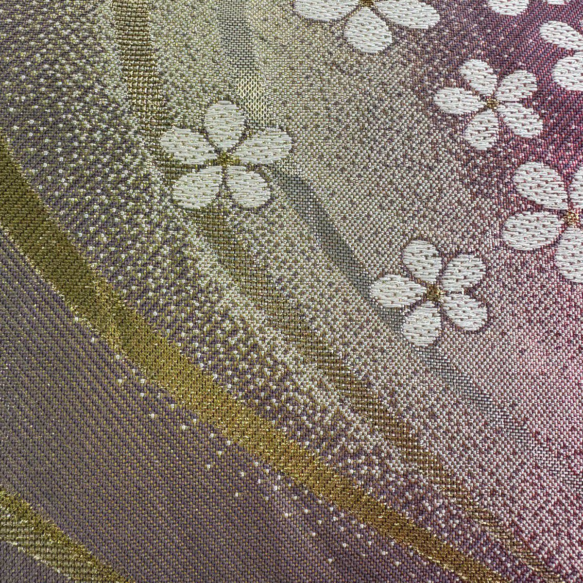 袋帶 秀品級 梅花 流水 金絲 金金箔 紫 六通 純蠶絲