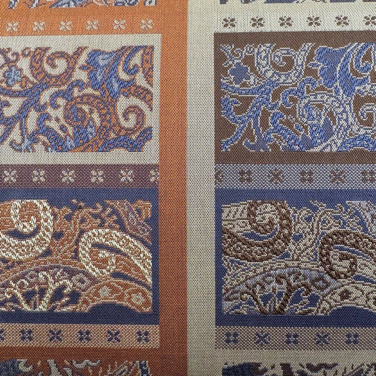 【美品】 袋帶 秀品級 唐草紋 花 橙色 全通 純蠶絲