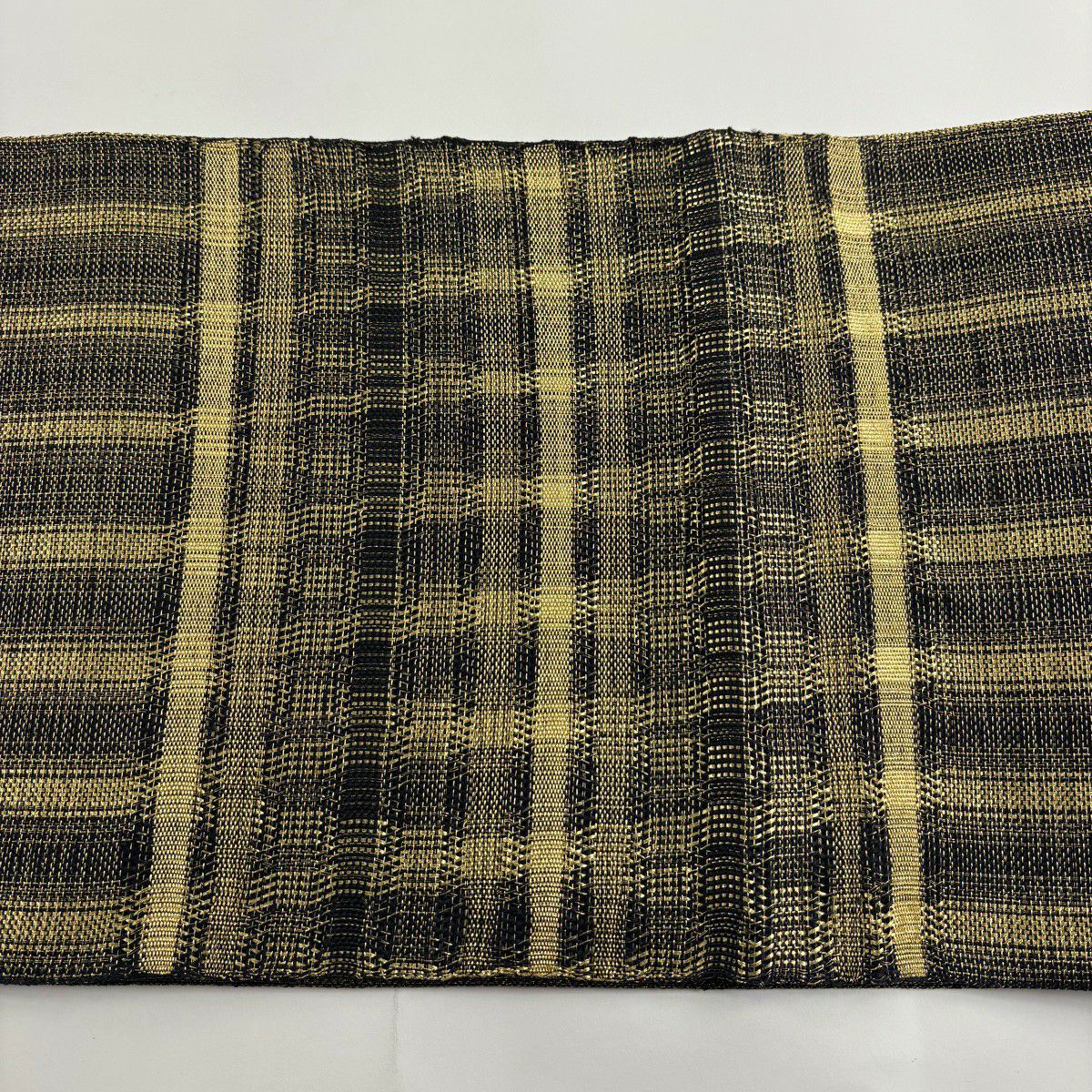 【美品】 袋帶 秀品級 格子 金絲 金色 大鼓圖案 純蠶絲