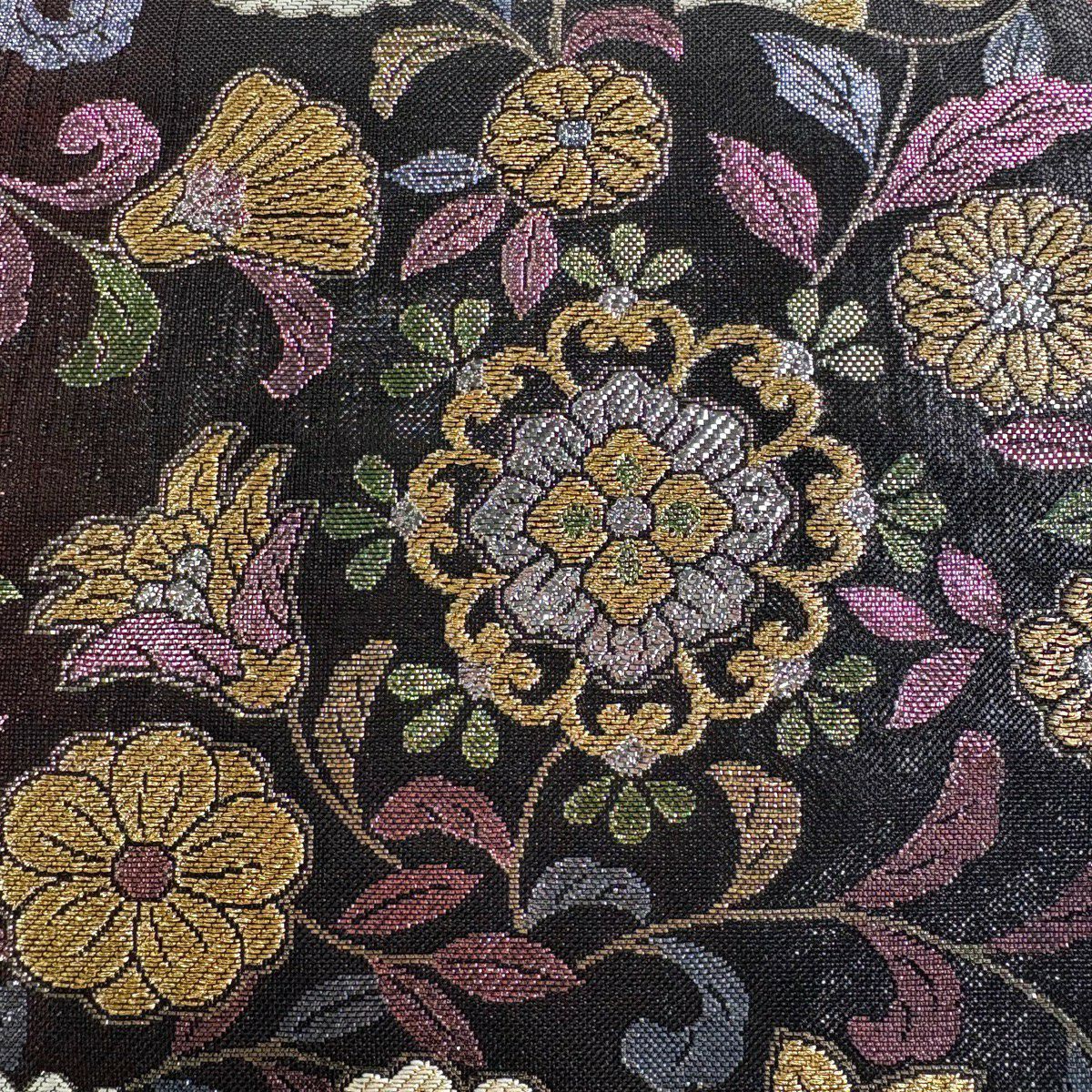 【美品】 袋帶 秀品級 花唐草紋 金金箔 深紅 六通 純蠶絲