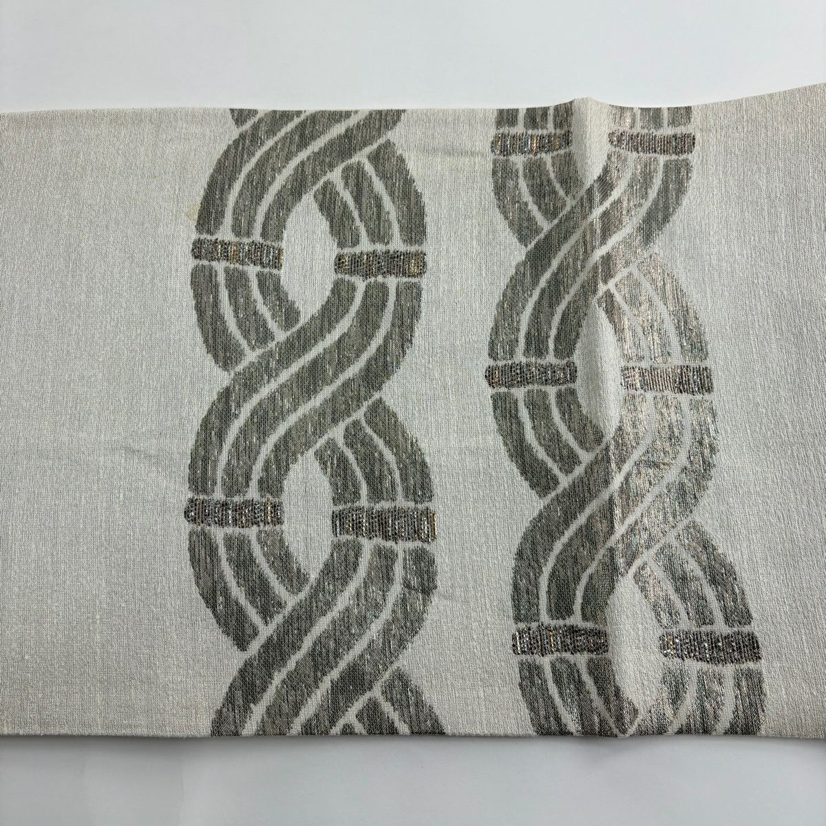 【美品】 袋帶 秀品級 幾何學 金金箔 米色 全通 純蠶絲