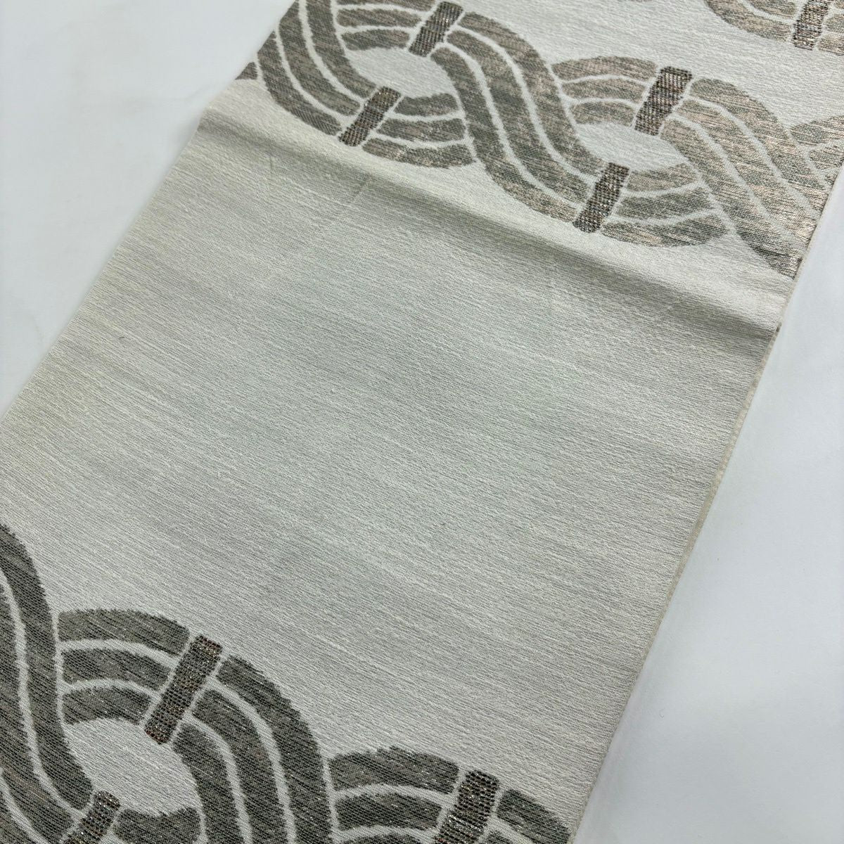 【美品】 袋帶 秀品級 幾何學 金金箔 米色 全通 純蠶絲