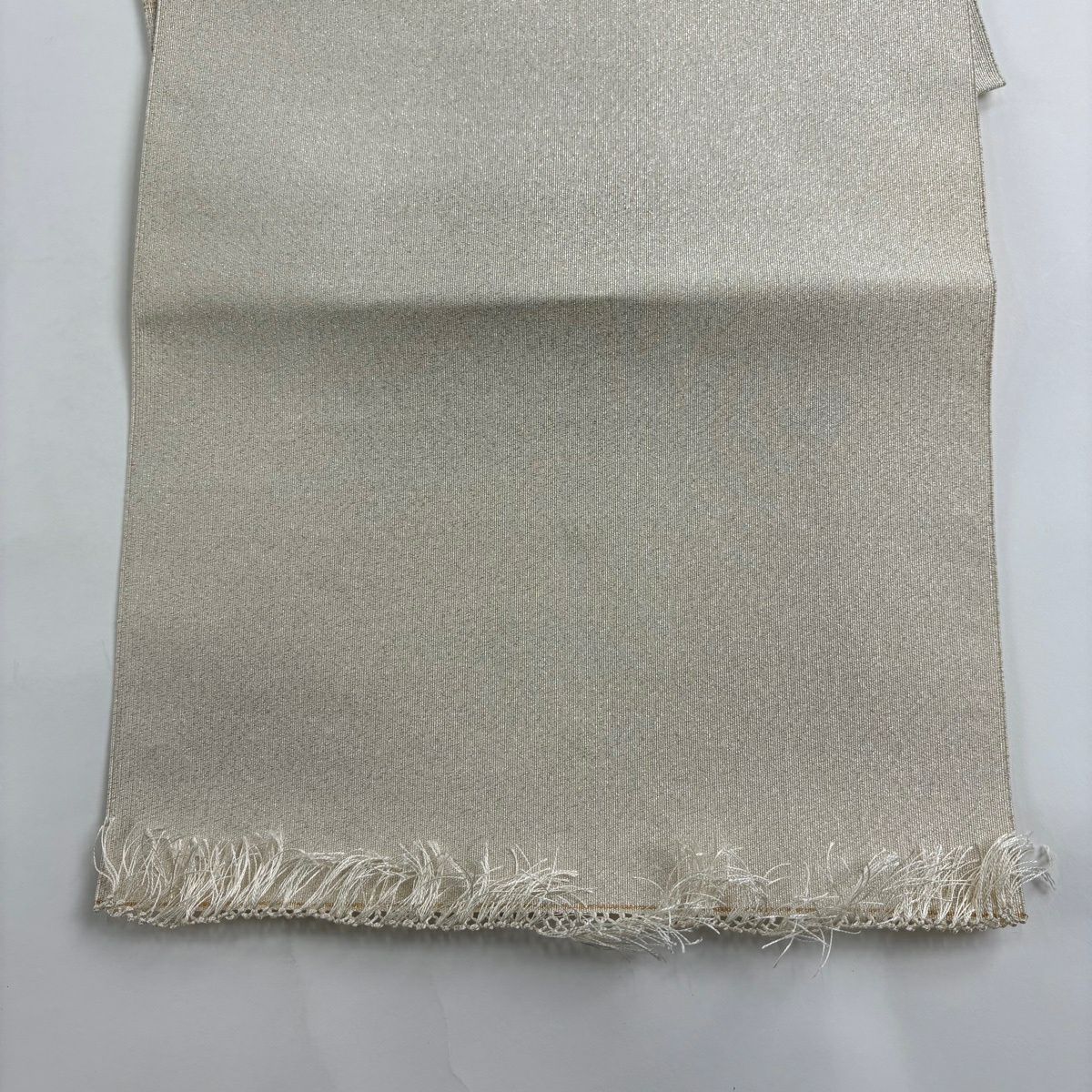 【美品】 名古屋帶 秀品級 八寸名古屋帶 松樹竹子梅花 鳥 金銀糸 奶油色 純蠶絲