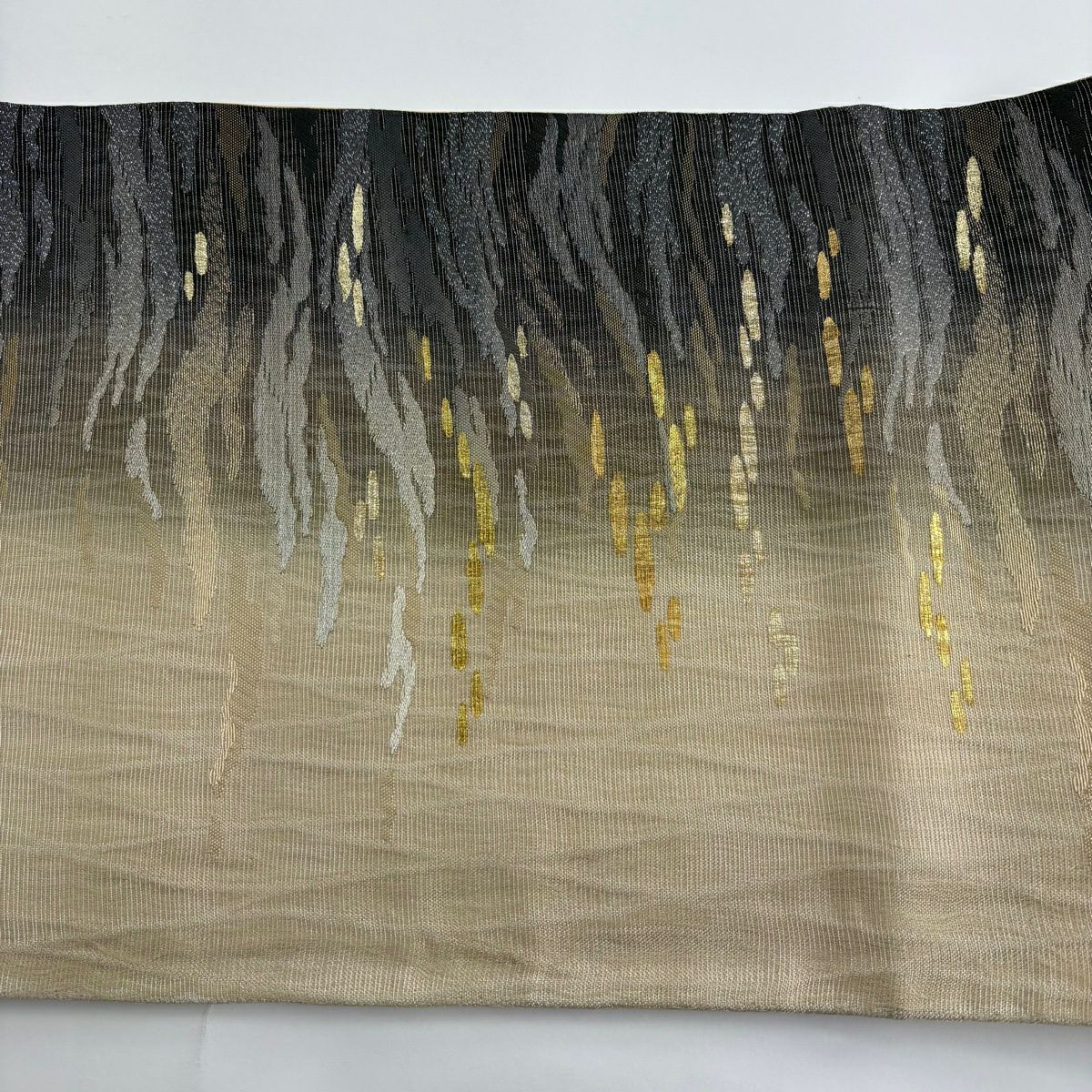 【美品】 袋帶 秀品級 霞 金金箔 金絲 淺茶 六通 純蠶絲