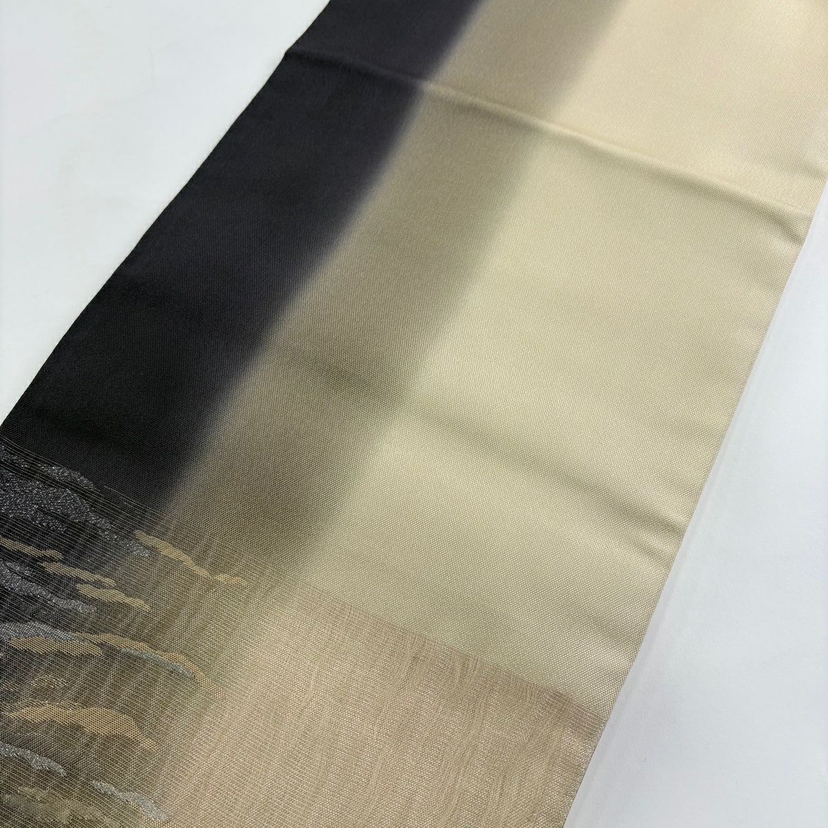 【美品】 袋帶 秀品級 霞 金金箔 金絲 淺茶 六通 純蠶絲
