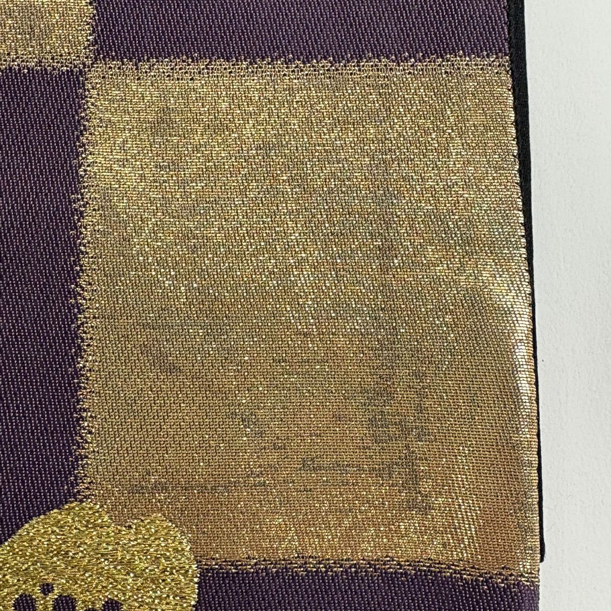 袋帶 秀品級 櫻花 市松樹 金絲 金銀彩 紫色 六通 純蠶絲