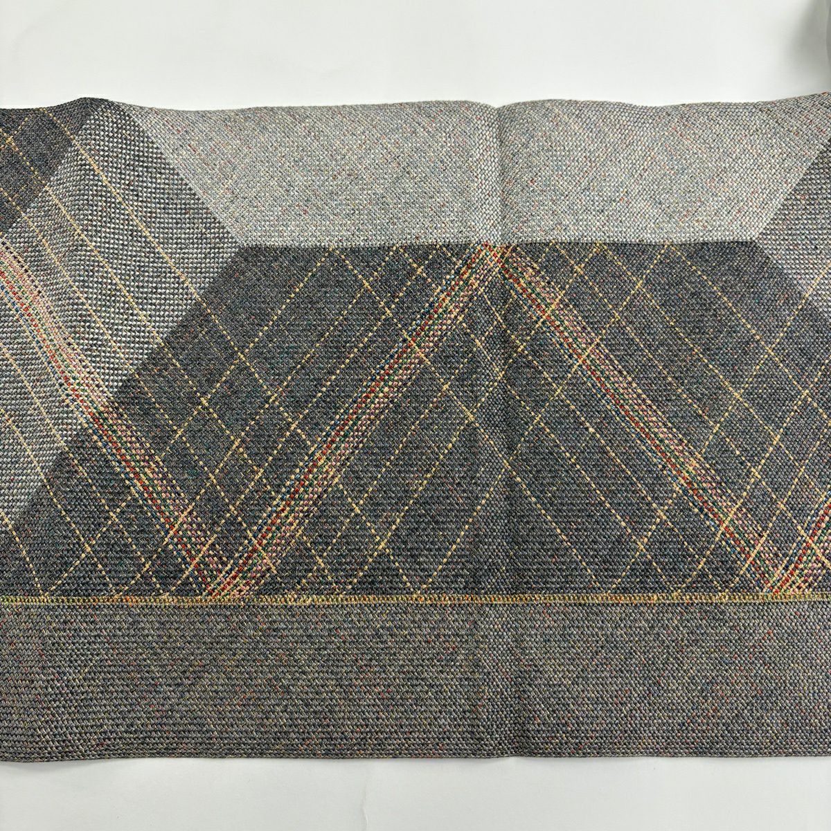 【美品】 名古屋帶 秀品級 八寸名古屋帶 松樹葉仕立 幾何學 金絲 灰紫 純蠶絲