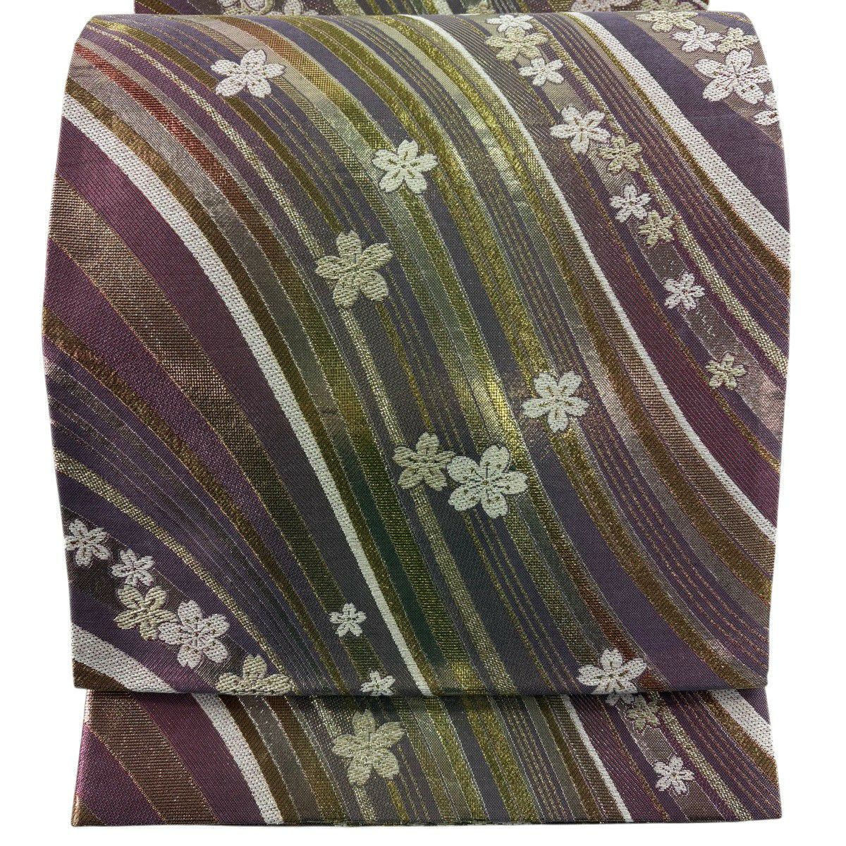 【美品】 袋帶 秀品級 振袖禮服禮服用 櫻花 斜紋 金絲 金金箔 粉色 六通 純蠶絲