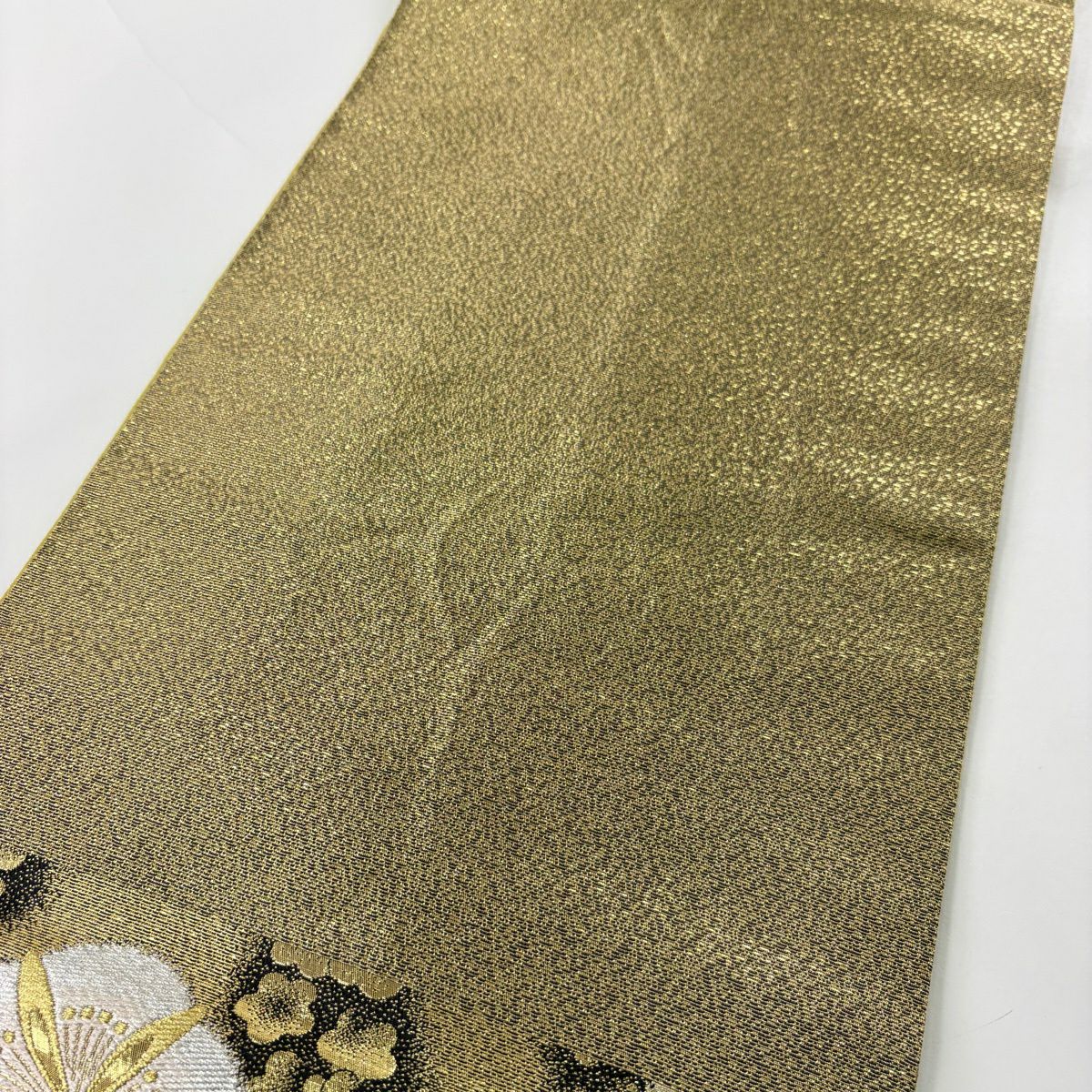 【美品】 袋帶 秀品級 振袖禮服禮服 梅花 草花紋 金銀彩 金金箔 金色 六通 純蠶絲
