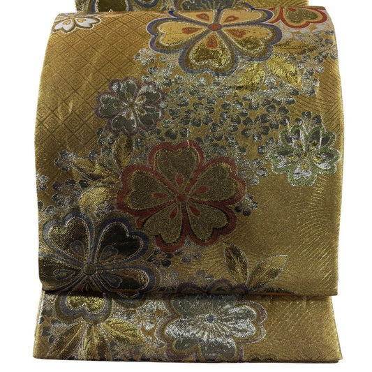 袋帶 秀品級 振袖禮服禮服用 櫻花 金金箔 金色 六通 純蠶絲
