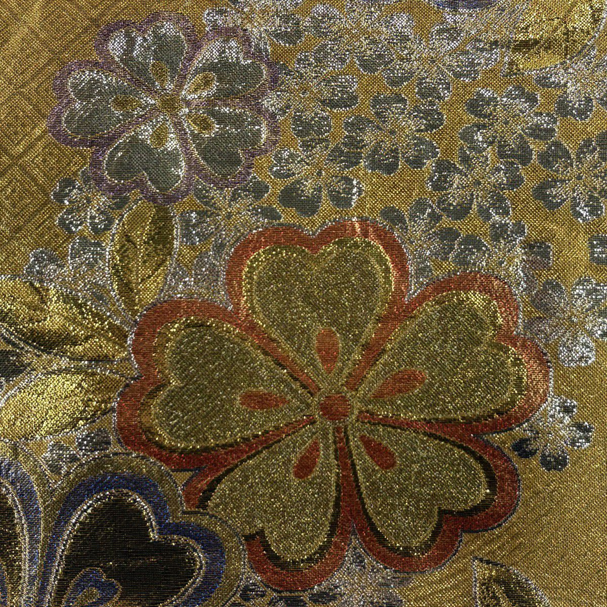 袋帶 秀品級 振袖禮服禮服用 櫻花 金金箔 金色 六通 純蠶絲