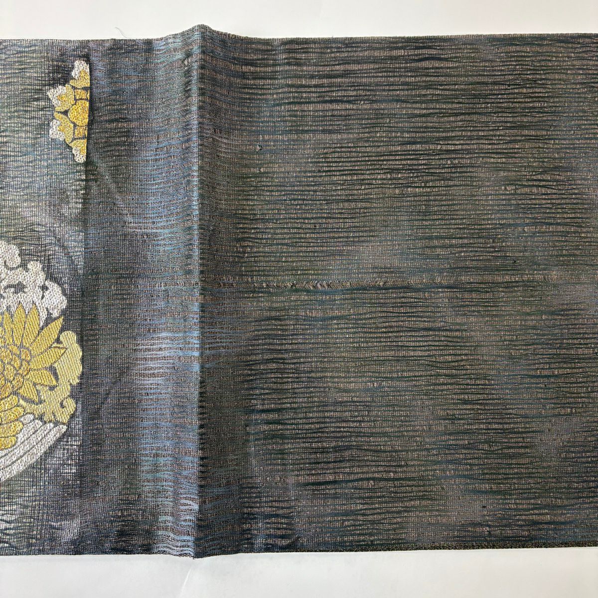 【美品】 袋帶 秀品級 鳳凰 華紋 金銀彩 金金箔 灰綠 六通 純蠶絲